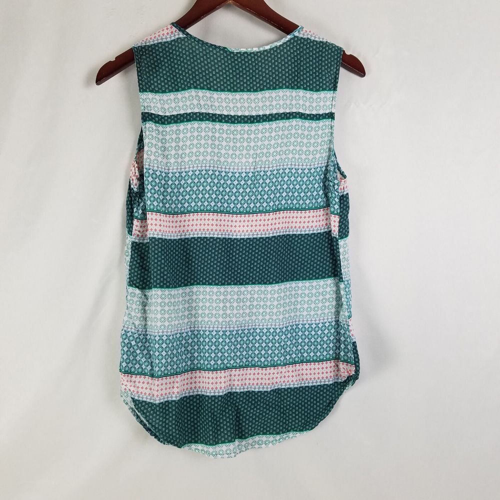 Liz Claiborne Shirt Womens Small Green Top Colorblock Sleeveless Split Neck - Picture 2 of 9